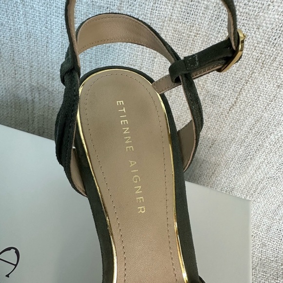 Designer Elegant Green Heeled Sandals high heel peep toe ankle strap - Picture 5 of 16